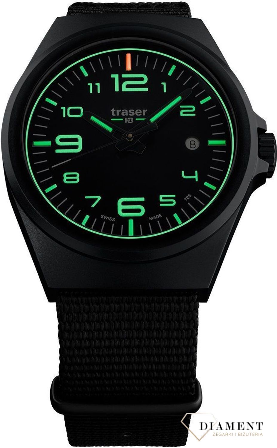 Zegarek męski z utrzymaną elegancją, szafirowym szkłem z wewnętrznym antyrefleksem. Zegarek męski na pasku tekstylnym typu NATO (2).jpg