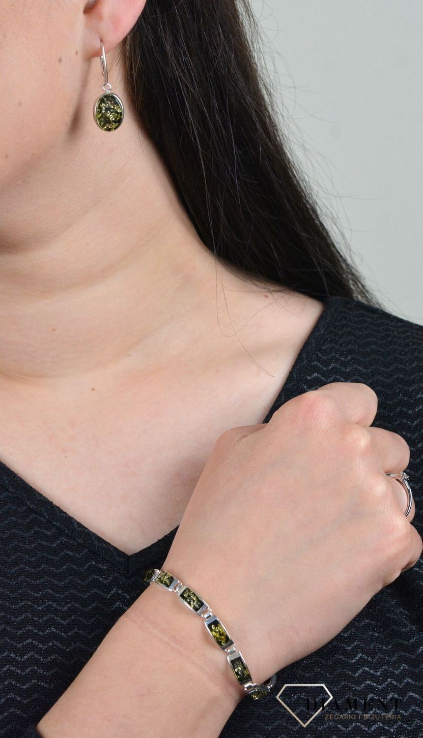 Srebrna bransoletka bursztyn bałtycki ' Zielone ogniwa' TSB000004-71 (1).jpg