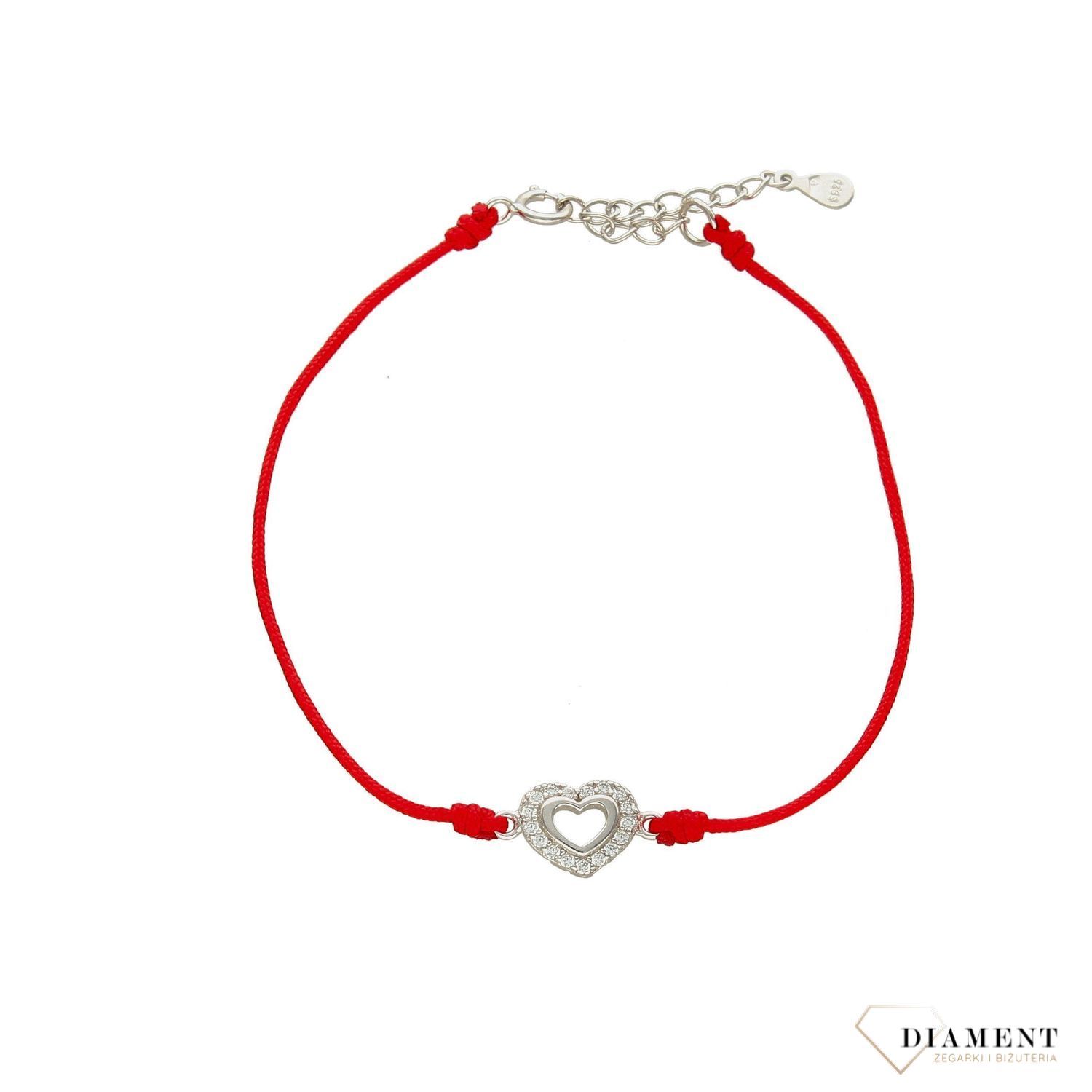 Bransoletka srebrna z sercem na czerwonym sznurku TSB000005-80.jpg