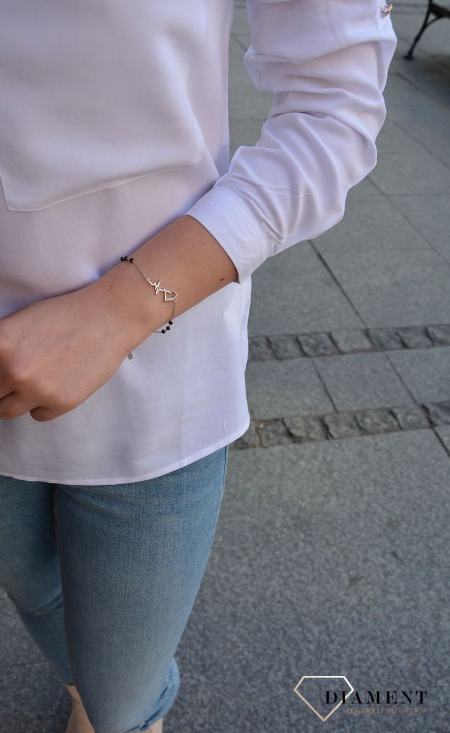 Srebrna bransoletka z motywem serca i linii życia, EKG. Srebrna bransoletka została wykonana z wysokiej jakości srebra próby 925. Zapraszamy!.jpg