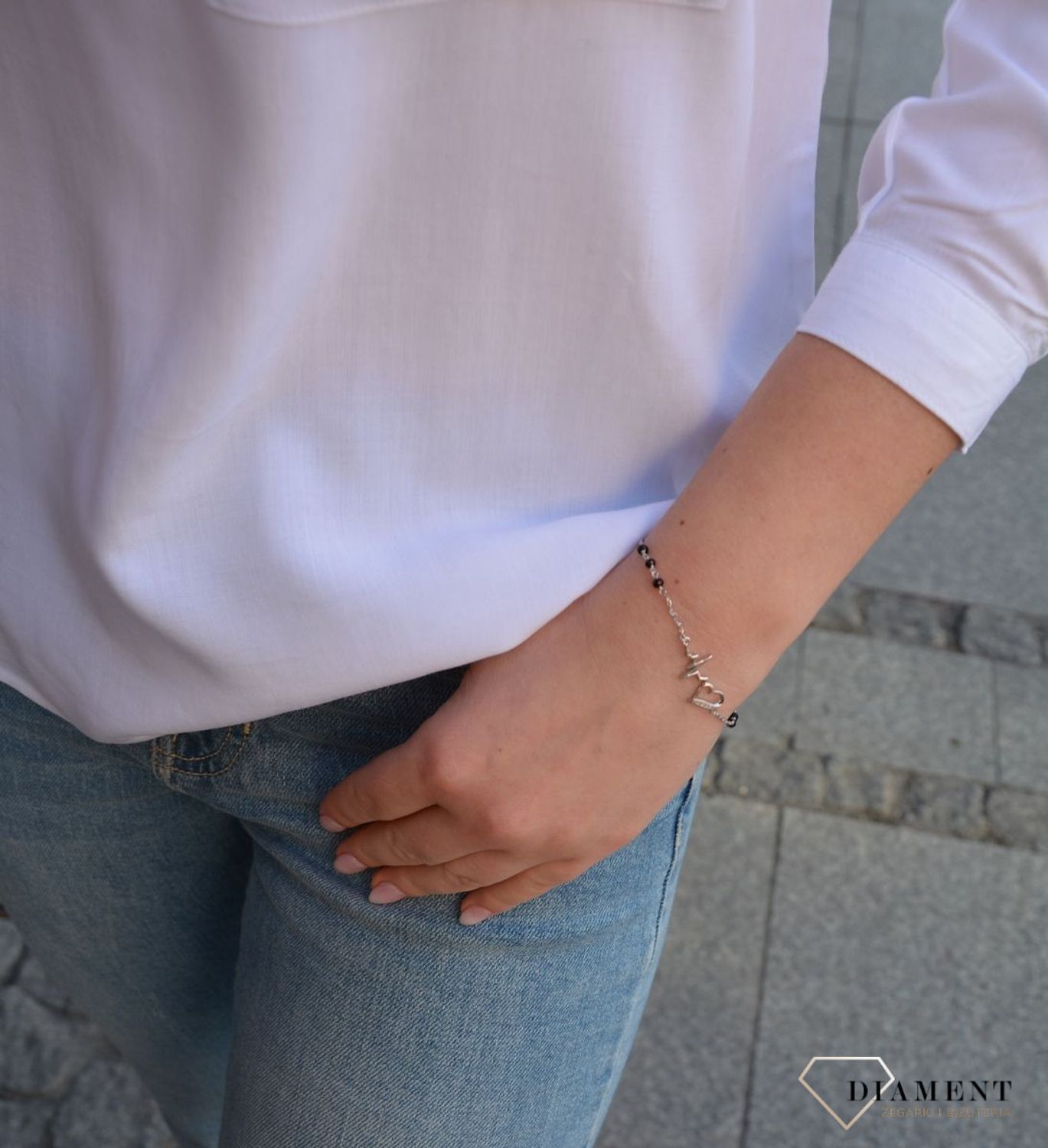 Srebrna bransoletka z motywem serca i linii życia, EKG. Srebrna bransoletka została wykonana z wysokiej jakości srebra próby 925. Zapraszamy!.jpg