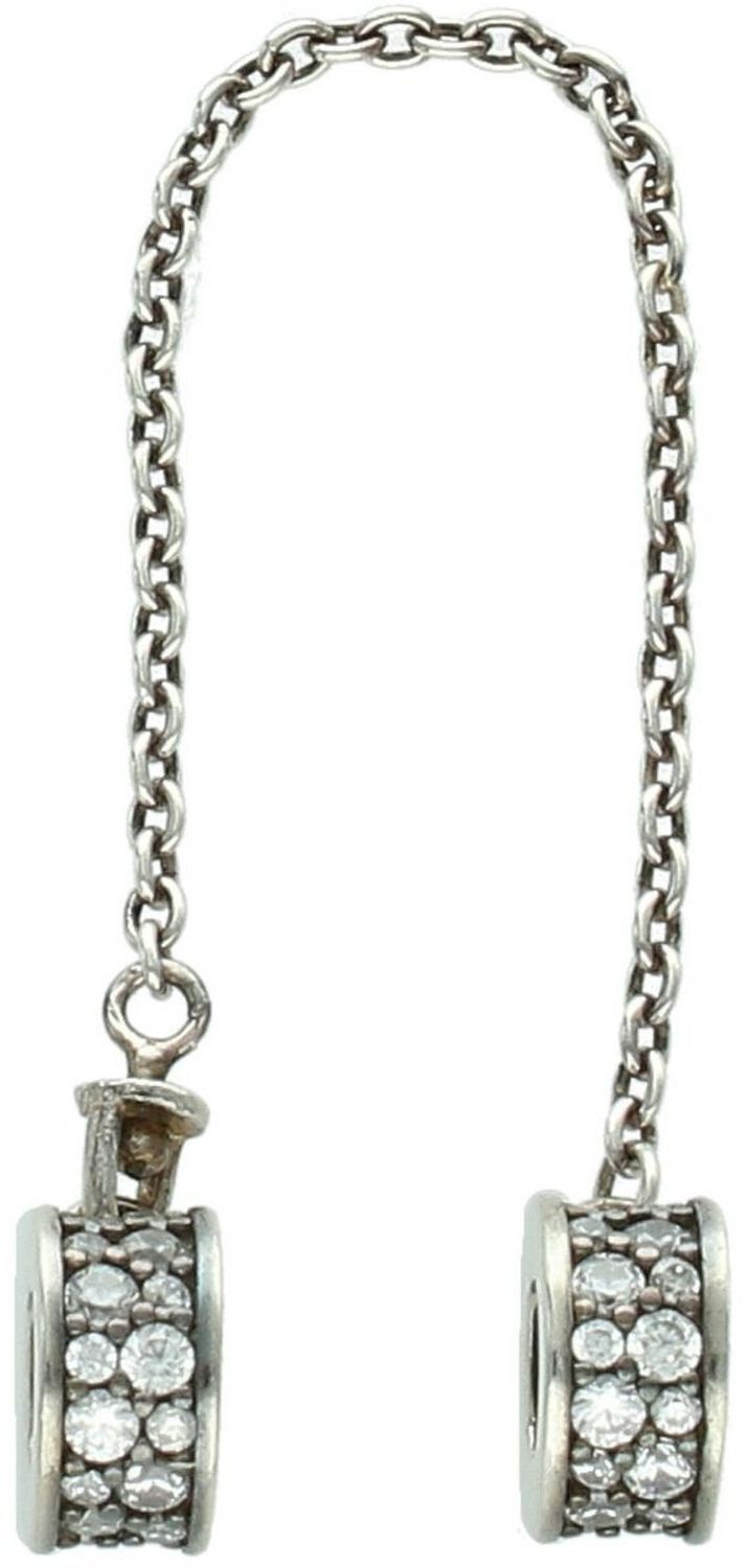 Srebrny łańcuszek zabezpieczający próby 925, zdobiony cyrkoniami, długość 10 cm, waga 4,00 g. Elegancki i praktyczny dodatek do bransoletek i łańcuszków, który chroni biżuterię przed zgubieniem1.jpg