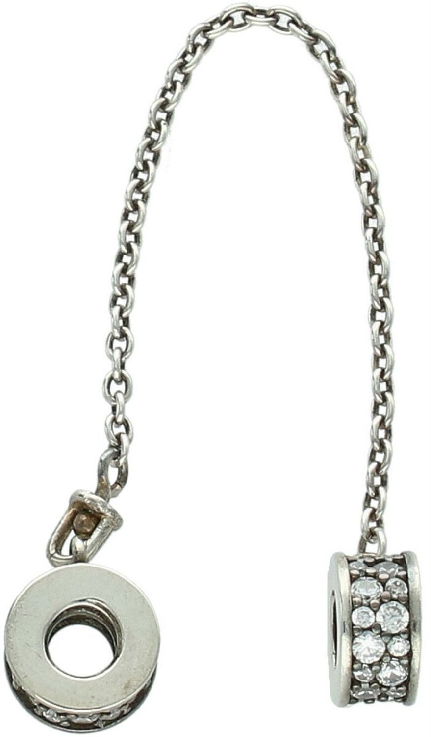 Srebrny łańcuszek zabezpieczający próby 925, zdobiony cyrkoniami, długość 10 cm, waga 4,00 g. Elegancki i praktyczny dodatek do bransoletek i łańcuszków, który chroni biżuterię przed zgubieniem1.jpg