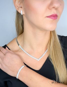 Komplet srebrny 925 drobne cyrkonie  💎 Komplet biżuterii wykonanej ze srebra próby 925 💎 Skład kompletu wyposażony jest w naszyjnik, bransoletkę i kolczyki, biżuteria ślubna (5).JPG