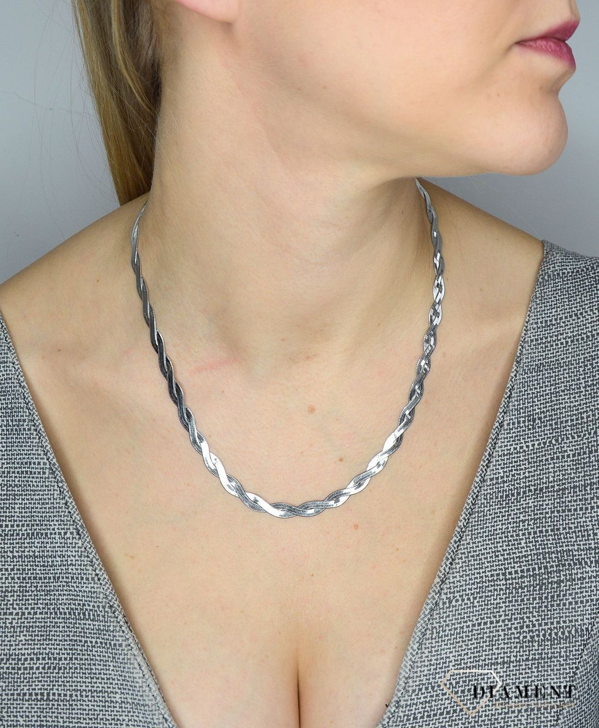 Srebrny naszyjnik damski błyszcząca pleciona kolia TSN000006-026✓Srebrne Naszyjniki Damskie w Sklepie z Biżuterią zegarki-diament.pl✓.jpg