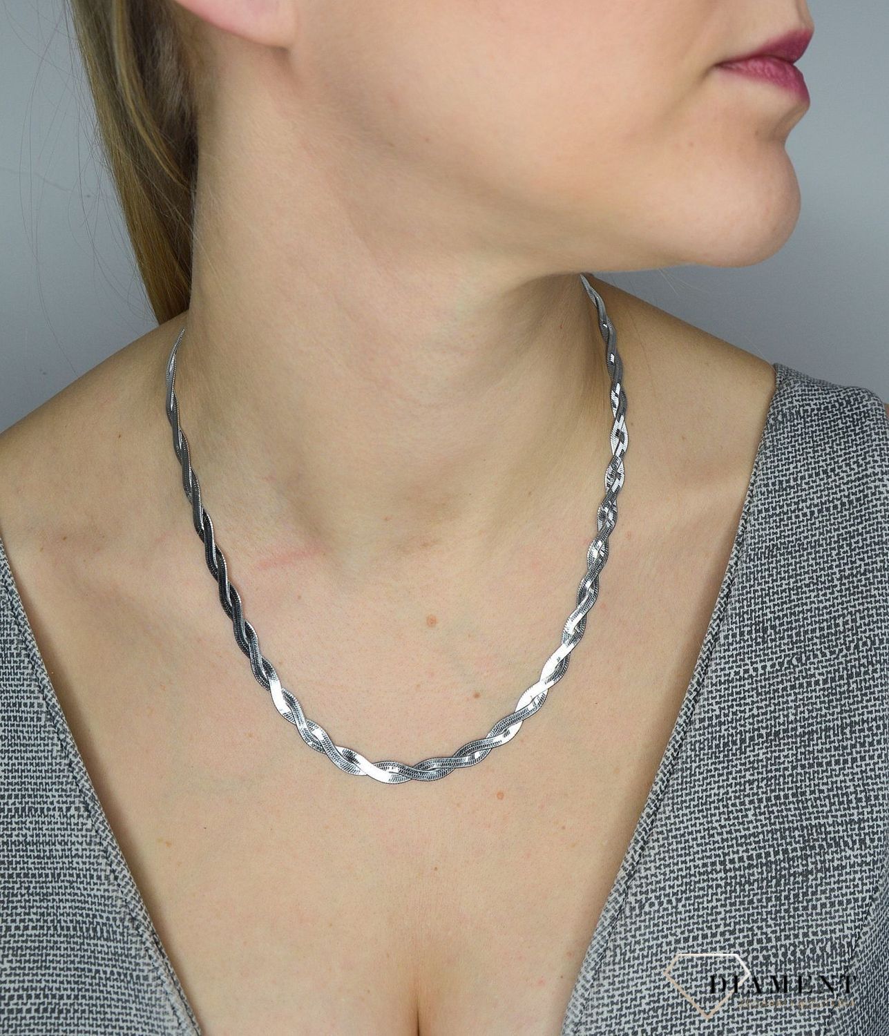 Srebrny naszyjnik damski błyszcząca pleciona kolia TSN000006-026✓Srebrne Naszyjniki Damskie w Sklepie z Biżuterią zegarki-diament.pl✓.jpg