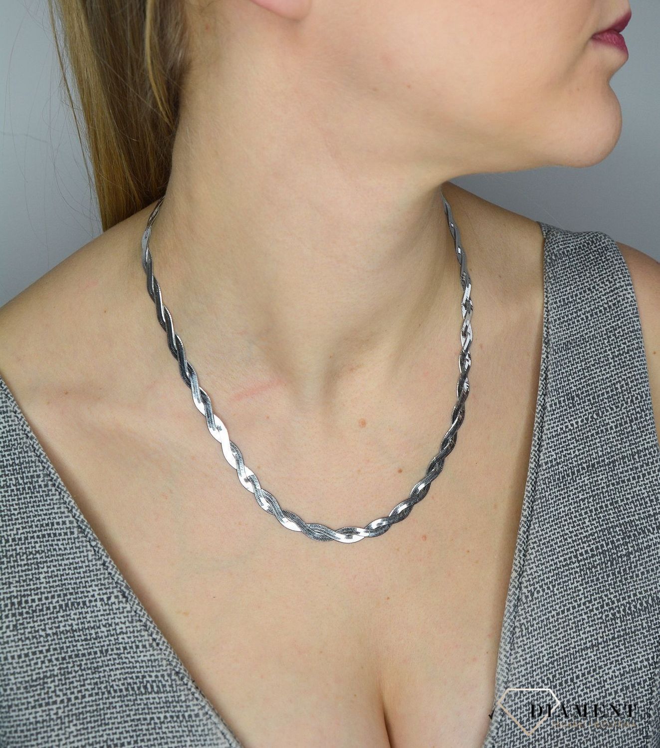 Srebrny naszyjnik damski błyszcząca pleciona kolia TSN000006-026✓Srebrne Naszyjniki Damskie w Sklepie z Biżuterią zegarki-diament.pl✓.jpg