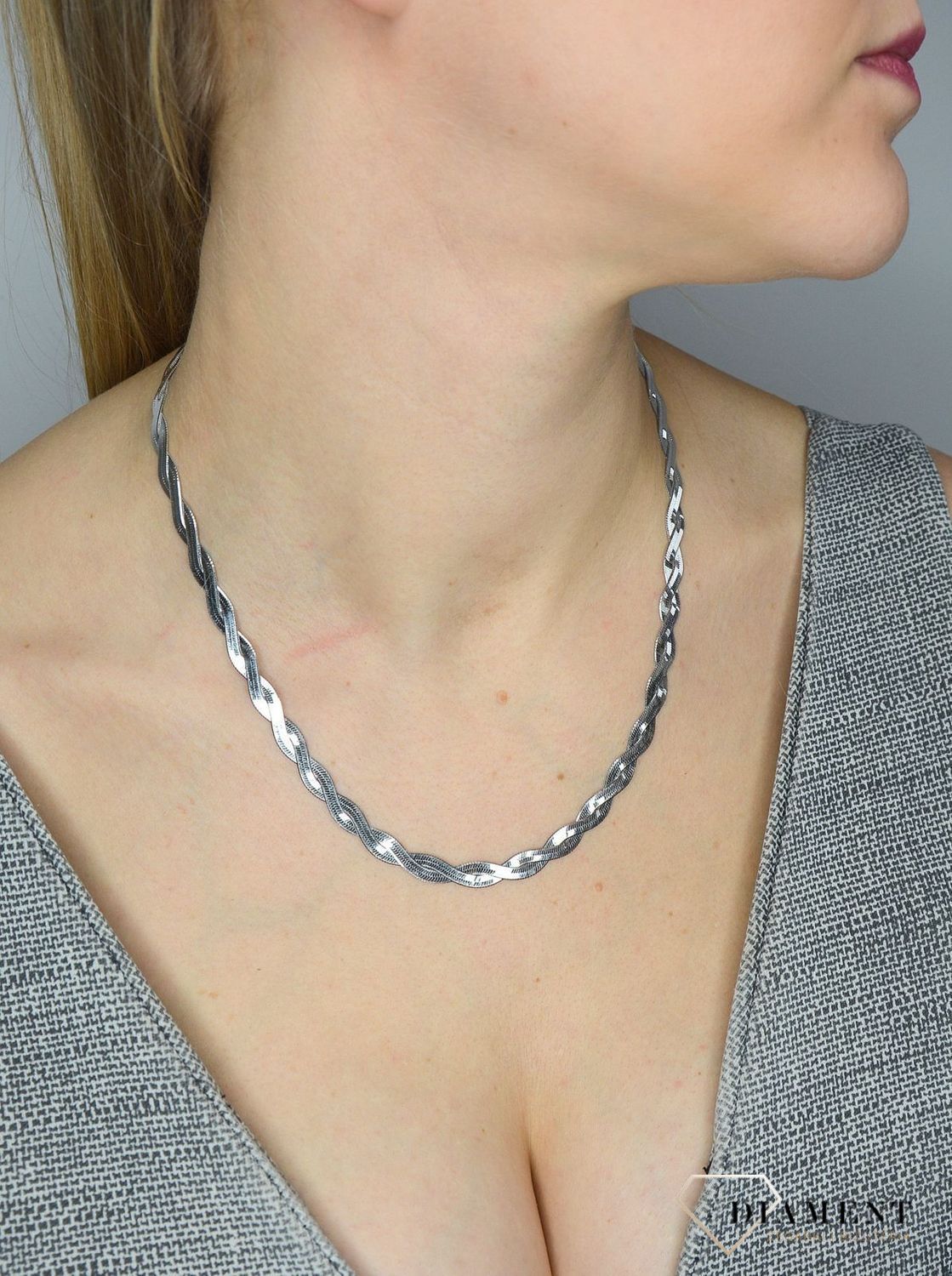 Srebrny naszyjnik damski błyszcząca pleciona kolia TSN000006-026✓Srebrne Naszyjniki Damskie w Sklepie z Biżuterią zegarki-diament.pl✓.jpg