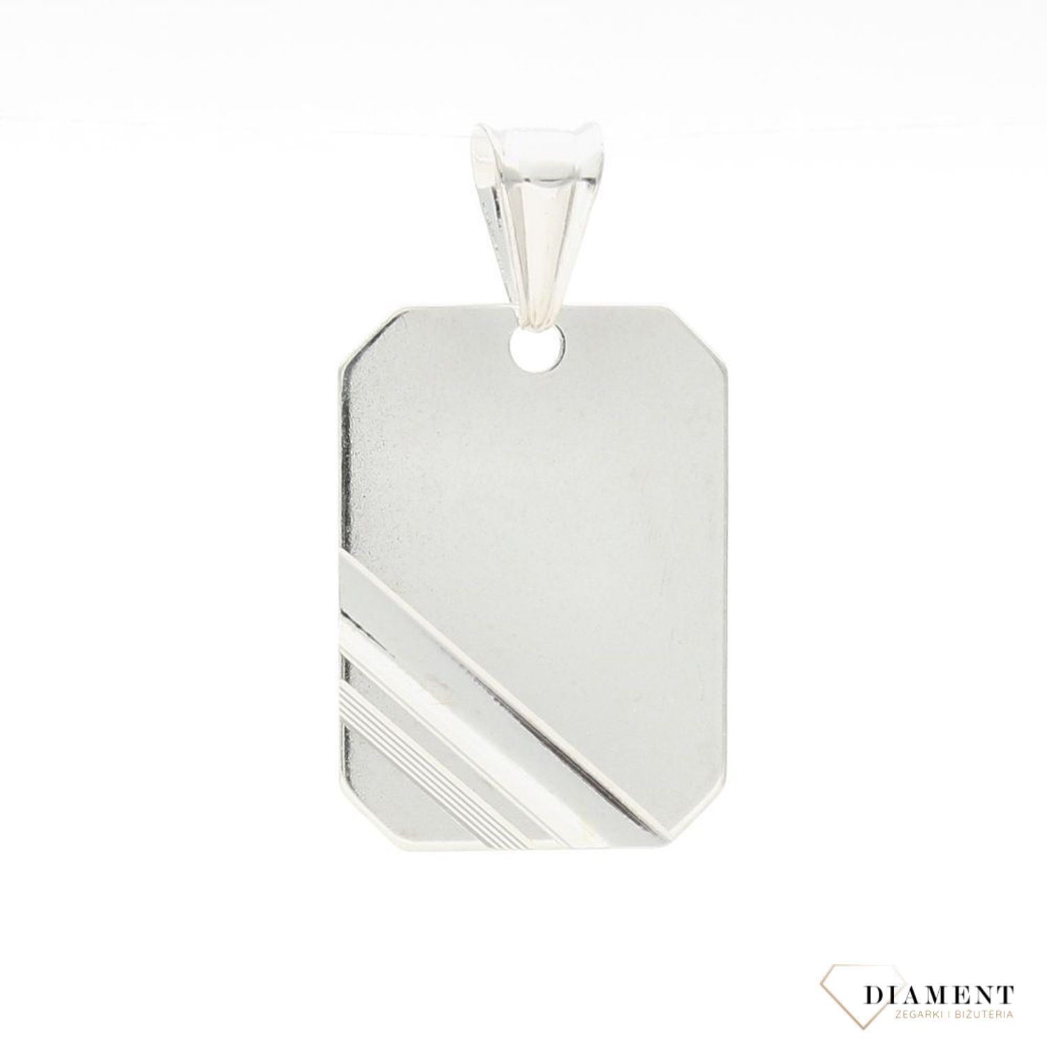 Zawieszka srebrna w kształcie prostokąta. Srebrna blaszka na grawer. Idealny pomysł na prezent z własnym grawerem. Zapraszamy.jpg