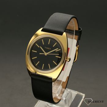 Zegarek damski na czarnym pasku skórzanym ze złotą kopertą Timex Milano TW2T89800 (2).jpg