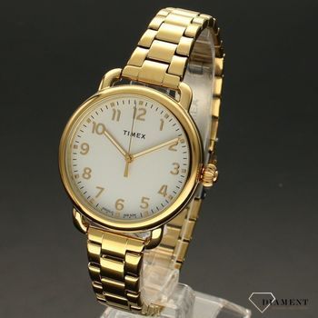 Zegarek damski Timex 'Złota klasyka' TW2U13900 ✅ Zegarek damski o okrągłej kopercie w kolorze złotym z piękną i czytelną tarczą w kolorze białym z cyframi arabskimi (3).jpg