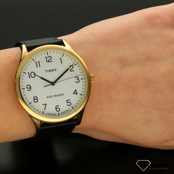 Zegarek męski TIMEX Easy Reader klasyczny na czarnym pasku TW2U22200. Zegarek męski o klasycznym wyglądzie. Zegarek męski na czarnym skórzanym pasku z tradycyjną stalową sprzączką w kolorze złotym (1).jpg