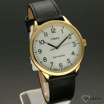Zegarek męski TIMEX Easy Reader klasyczny na czarnym pasku TW2U22200. Zegarek męski o klasycznym wyglądzie. Zegarek męski na czarnym skórzanym pasku z tradycyjną stalową sprzączką w kolorze złotym (2).jpg
