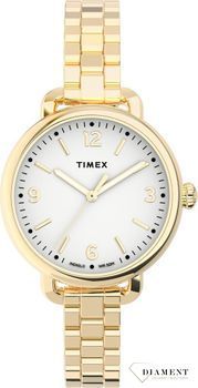 Zegarek damski Timex z podświetleniem  'Złoty klasyczny' TW2U60600 ✅ Zegarek z czytelną tarczą w kolorze białym z cyframi arabskimi.  (2).jpg
