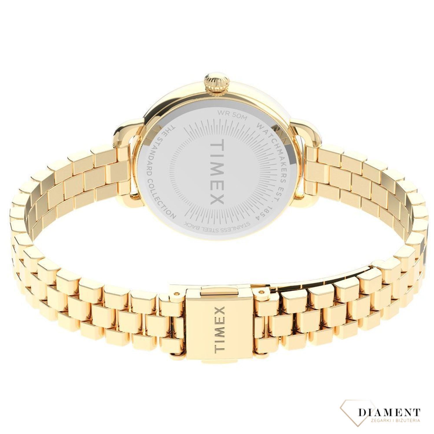 Zegarek damski Timex z podświetleniem  'Złoty klasyczny' TW2U60600 ✅ Zegarek z czytelną tarczą w kolorze białym z cyframi arabskimi.  (2).jpg