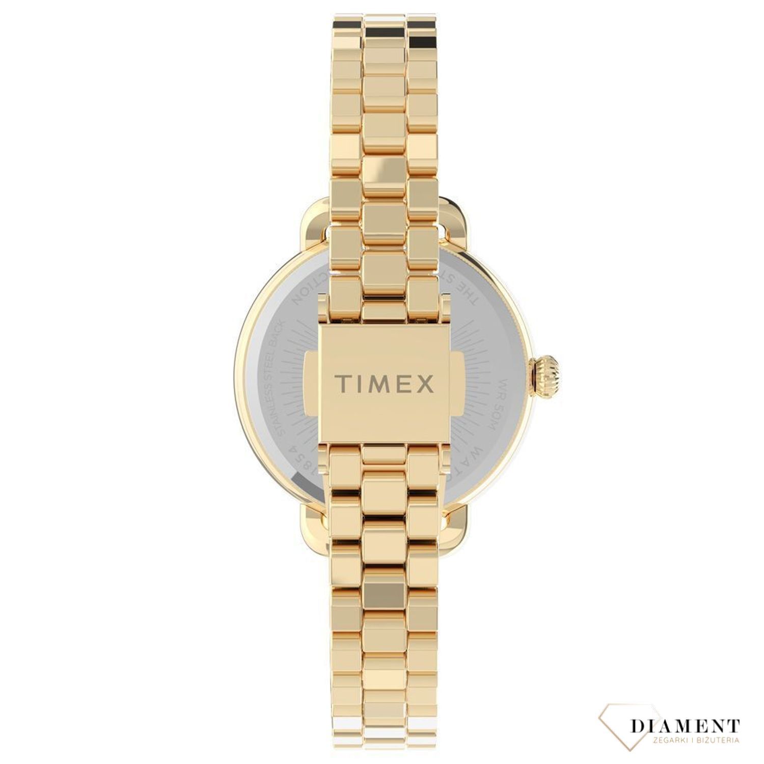 Zegarek damski Timex z podświetleniem  'Złoty klasyczny' TW2U60600 ✅ Zegarek z czytelną tarczą w kolorze białym z cyframi arabskimi.  (2).jpg