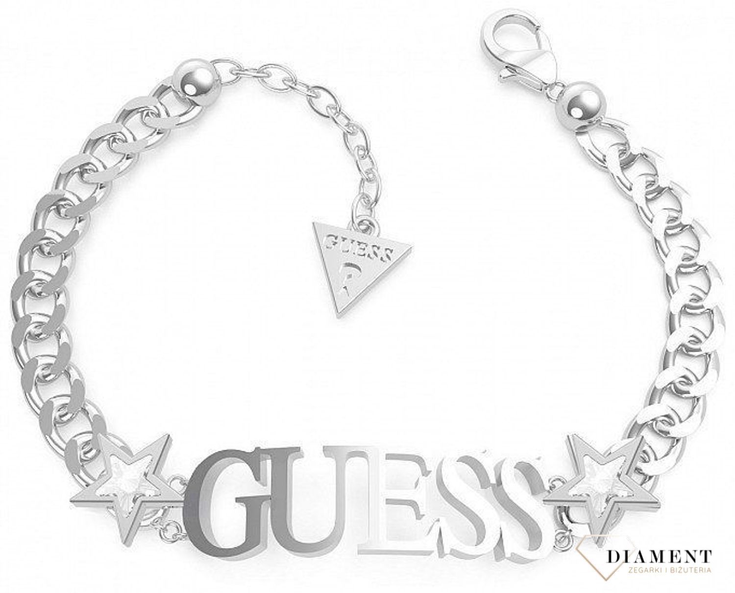 Bransoletka stalowa duży, sztywny napis GUESS z gwiazdkami UBB70075-S.jpg