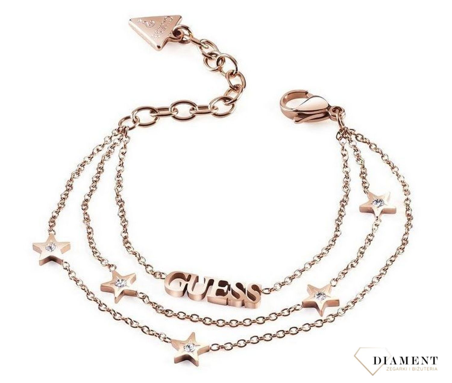 Bransoletka GUESS różowe złoto napis GUESS z gwiazdkami ozdobione kryształami UBB70079-S.jpg