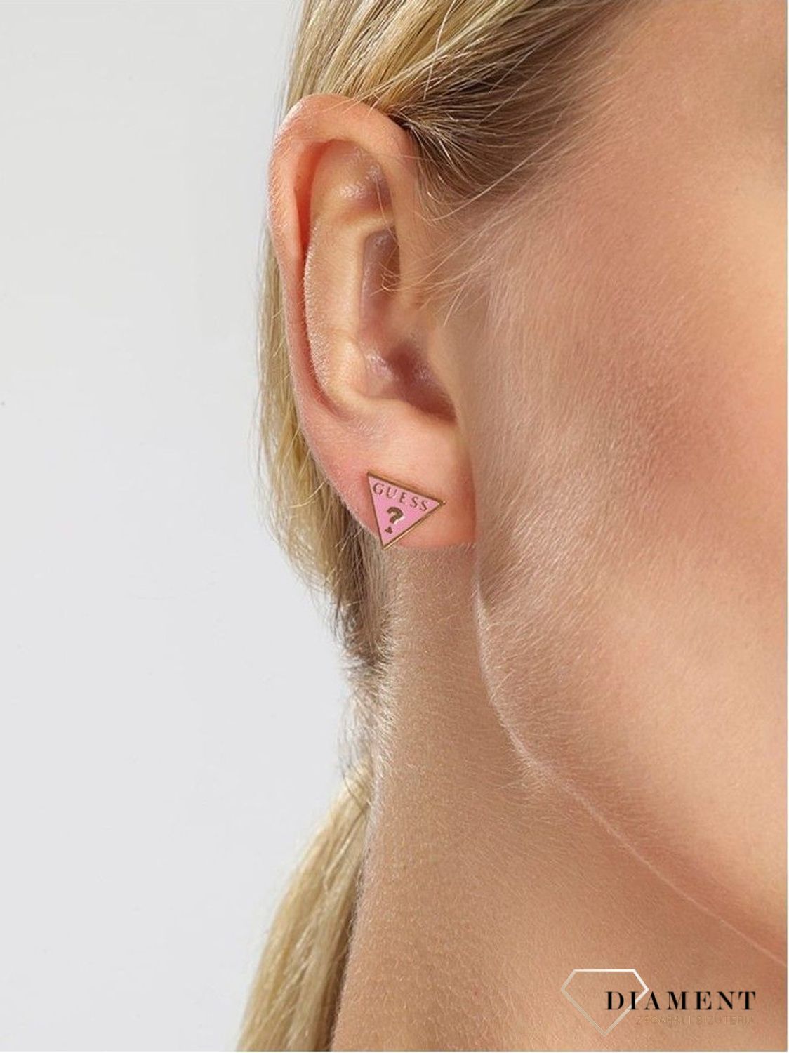 Kolczyki GUESS trójkąty złote jasny róż.jpg