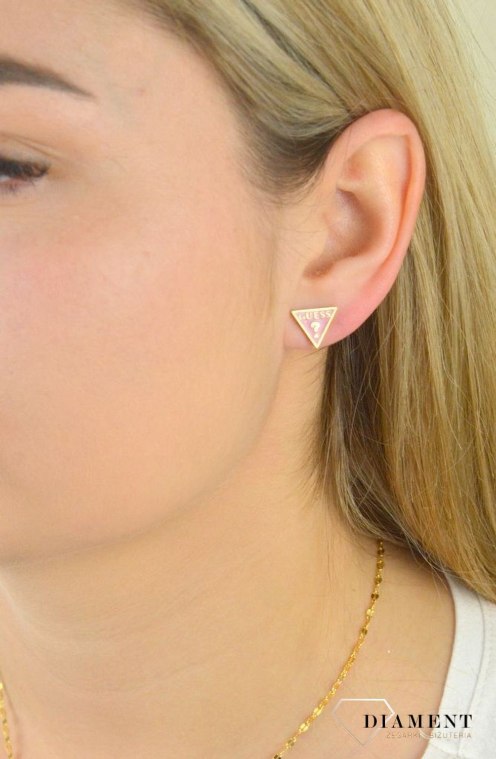 Kolczyki GUESS trójkąty złote jasny róż.jpg