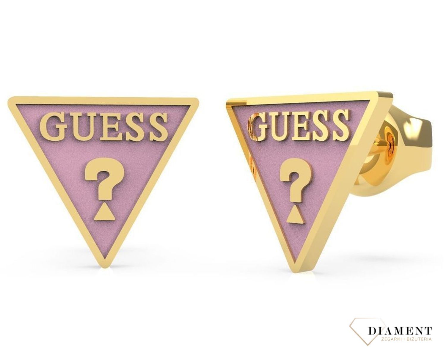 Kolczyki GUESS trójkąty złote jasny róż.jpg