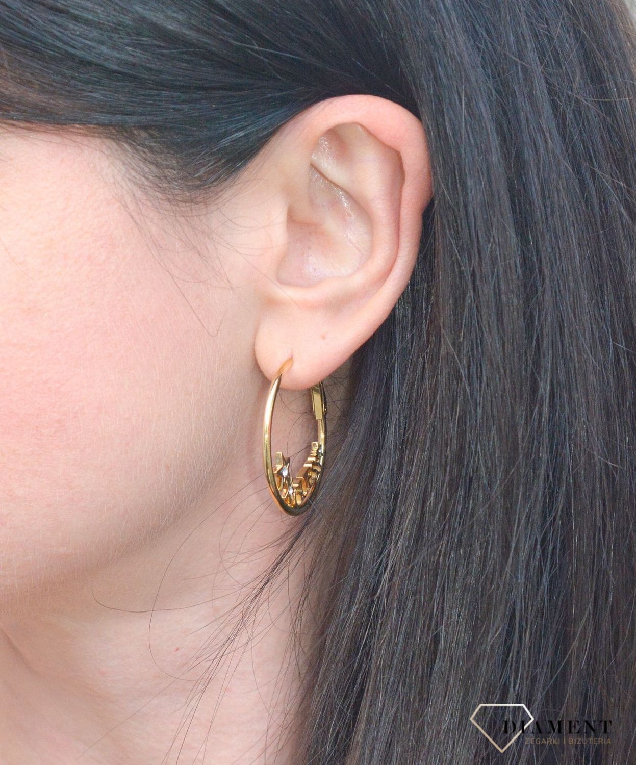 Kolczyki koła napis GUESS pozłacane z gwiazdkami UBE70169.jpg