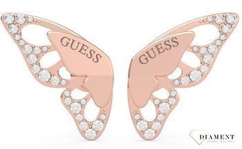 Kolczyki GUESS różowe złoto motylki ozdobione cyrkoniami UBE70189. Kolczyki GUESS w kolorze różowego złota 'świecące motylki'..jpg