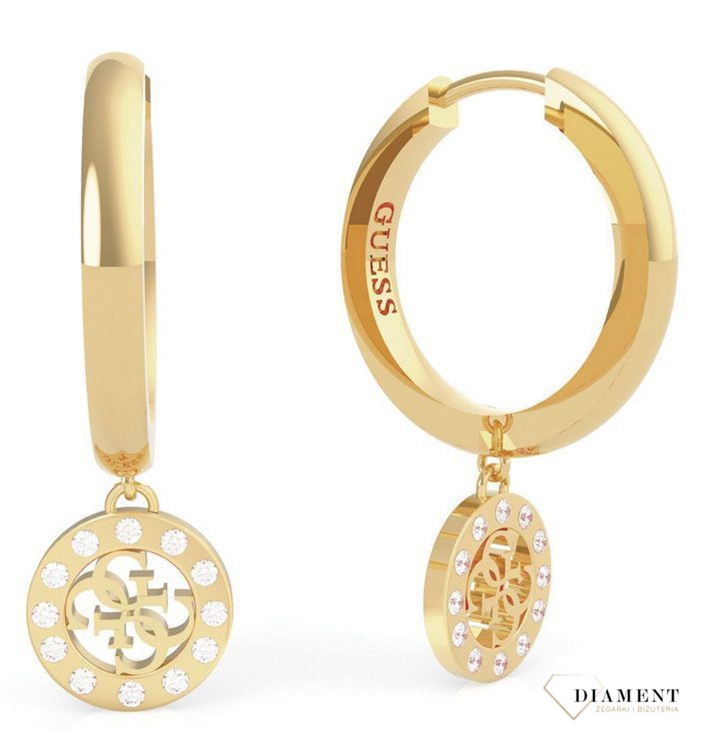Kolczyki GUESS pozłacane stalowe koła z zawieszką UBE79043.jpg