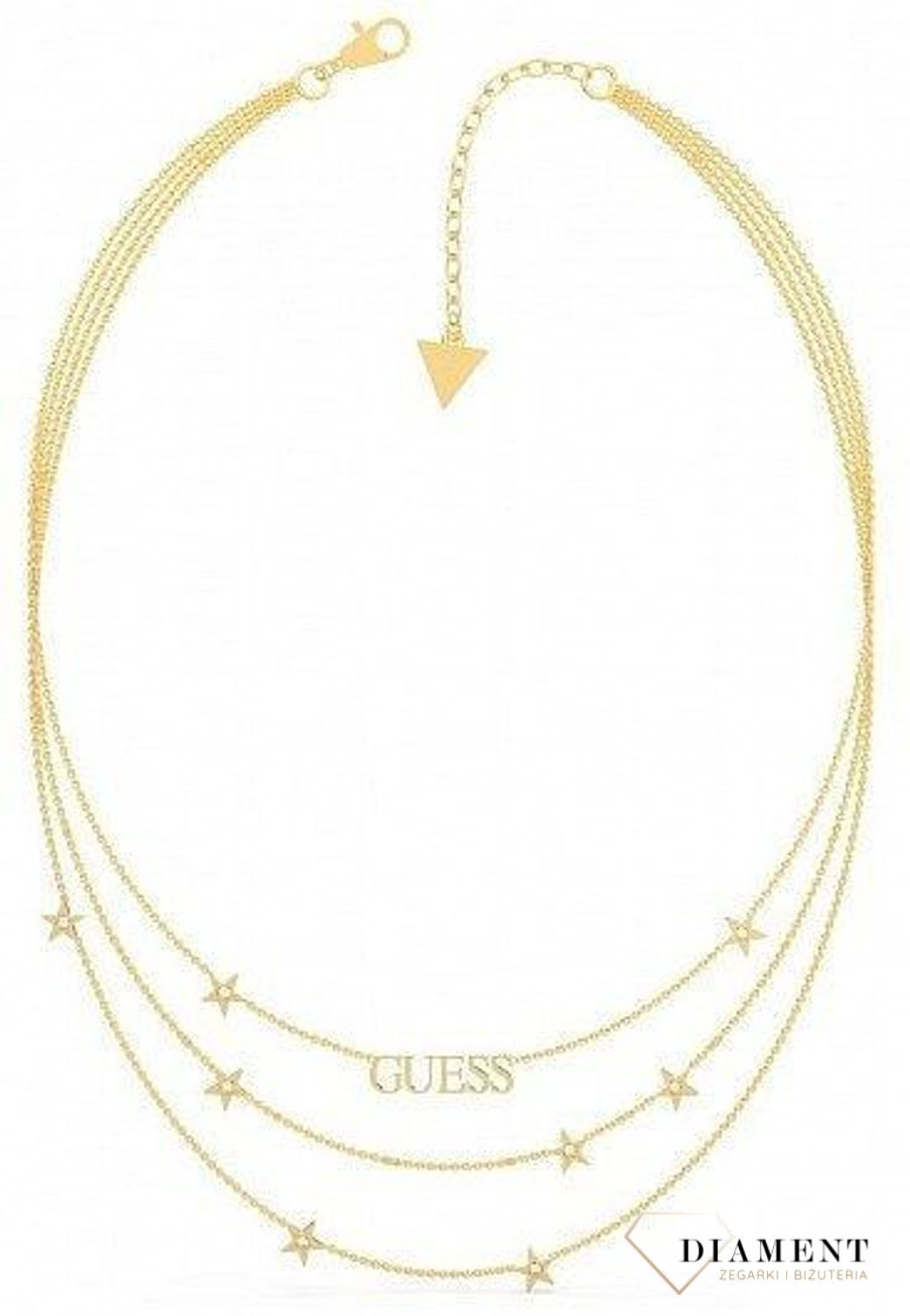 Naszyjnik GUESS potrójny pozłacany z gwiazdkami i napisem UBN70066.jpg