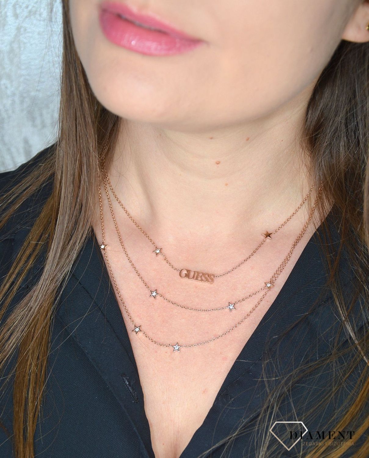 Naszyjnik GUESS pozłacany potrójny łańcuszek różowe złoto UBN70067.jpg