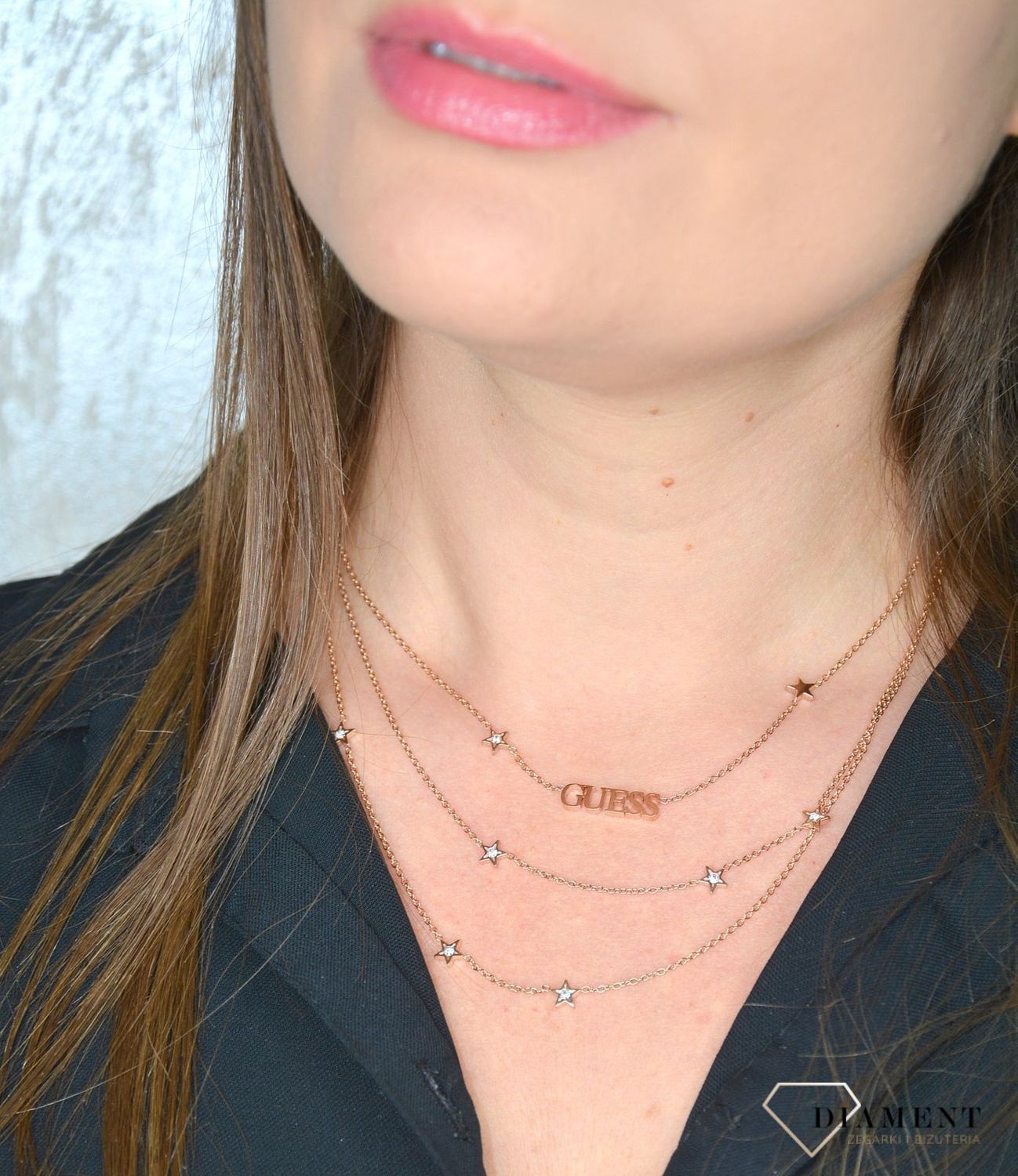 Naszyjnik GUESS pozłacany potrójny łańcuszek różowe złoto UBN70067.jpg