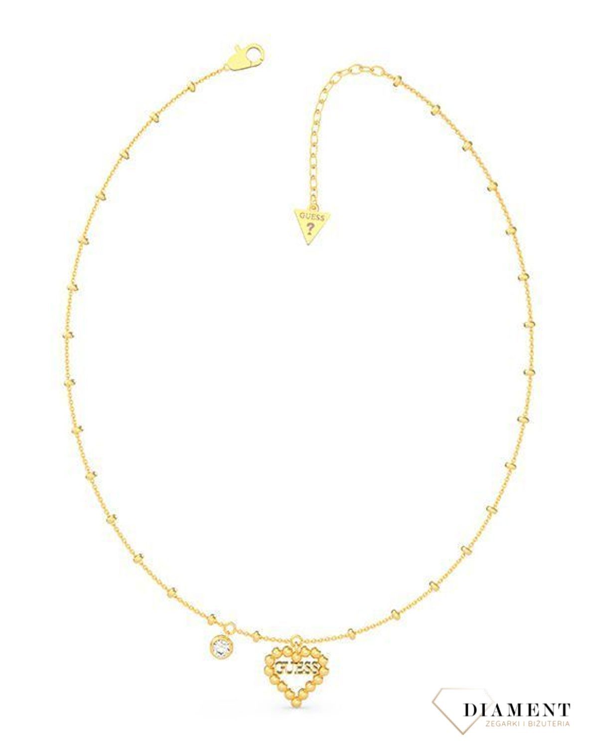 Naszyjnik GUESS pozłacany z sercem z drobnych kuleczek UBN700768.jpg