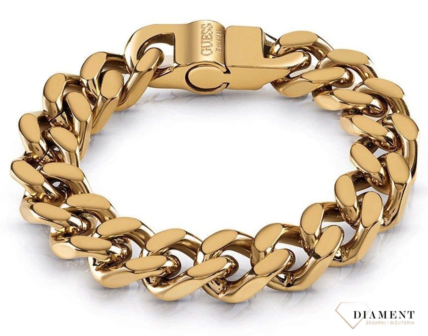 Bransoletka męska GUESS w kolorze złotym. Bransoletka GUESS w formie złotej pancerki. Bransoletka, która świetnie się sprawdzi jako dodatek do stylizacji. Bransoletkę można zestawić  (2).jpg