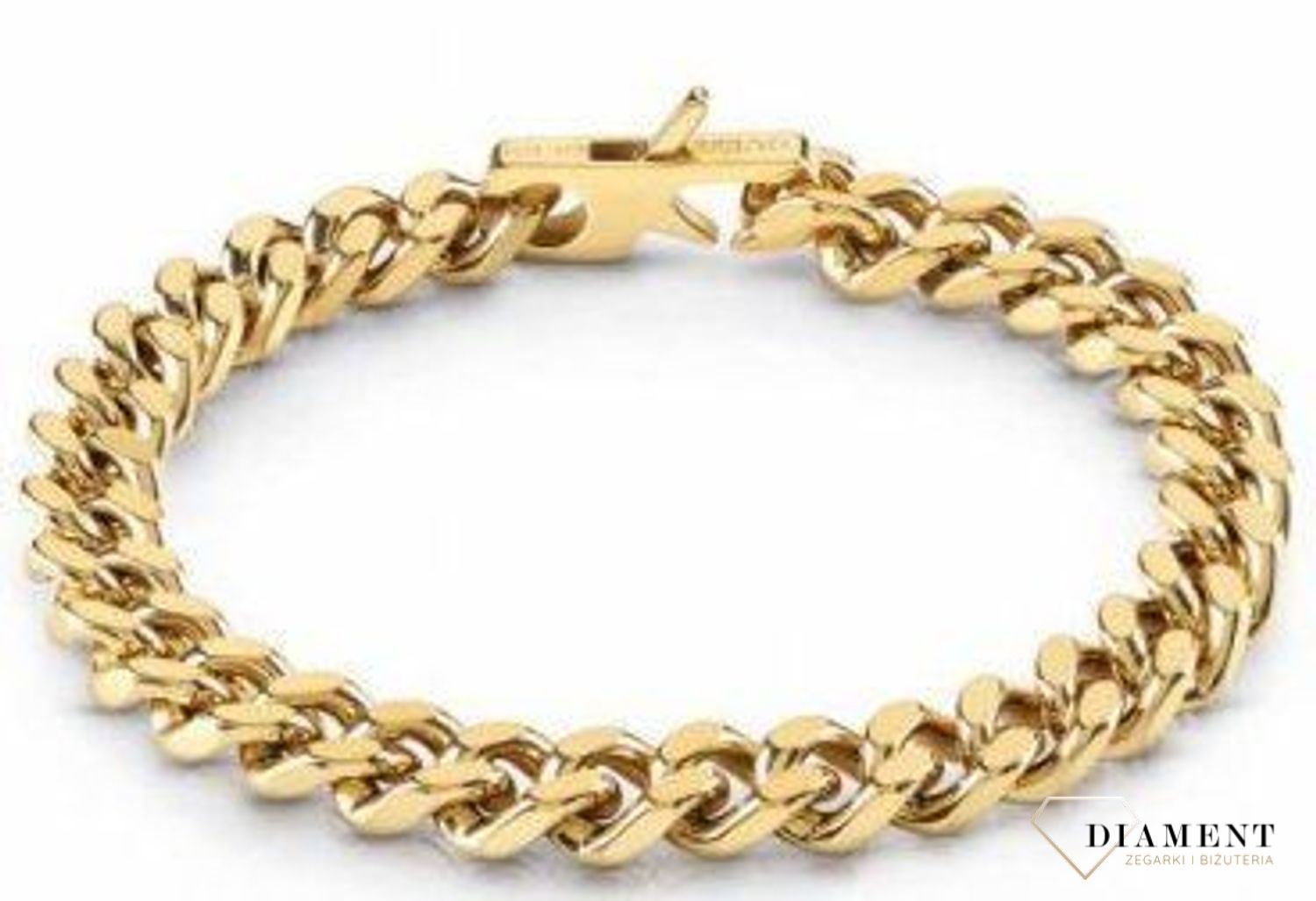 Bransoletka męska GUESS w kolorze złotym. Bransoletka GUESS w formie złotej pancerki. Bransoletka, która świetnie się sprawdzi jako dodatek do stylizacji. Bransoletkę można zestawić (2).jpg