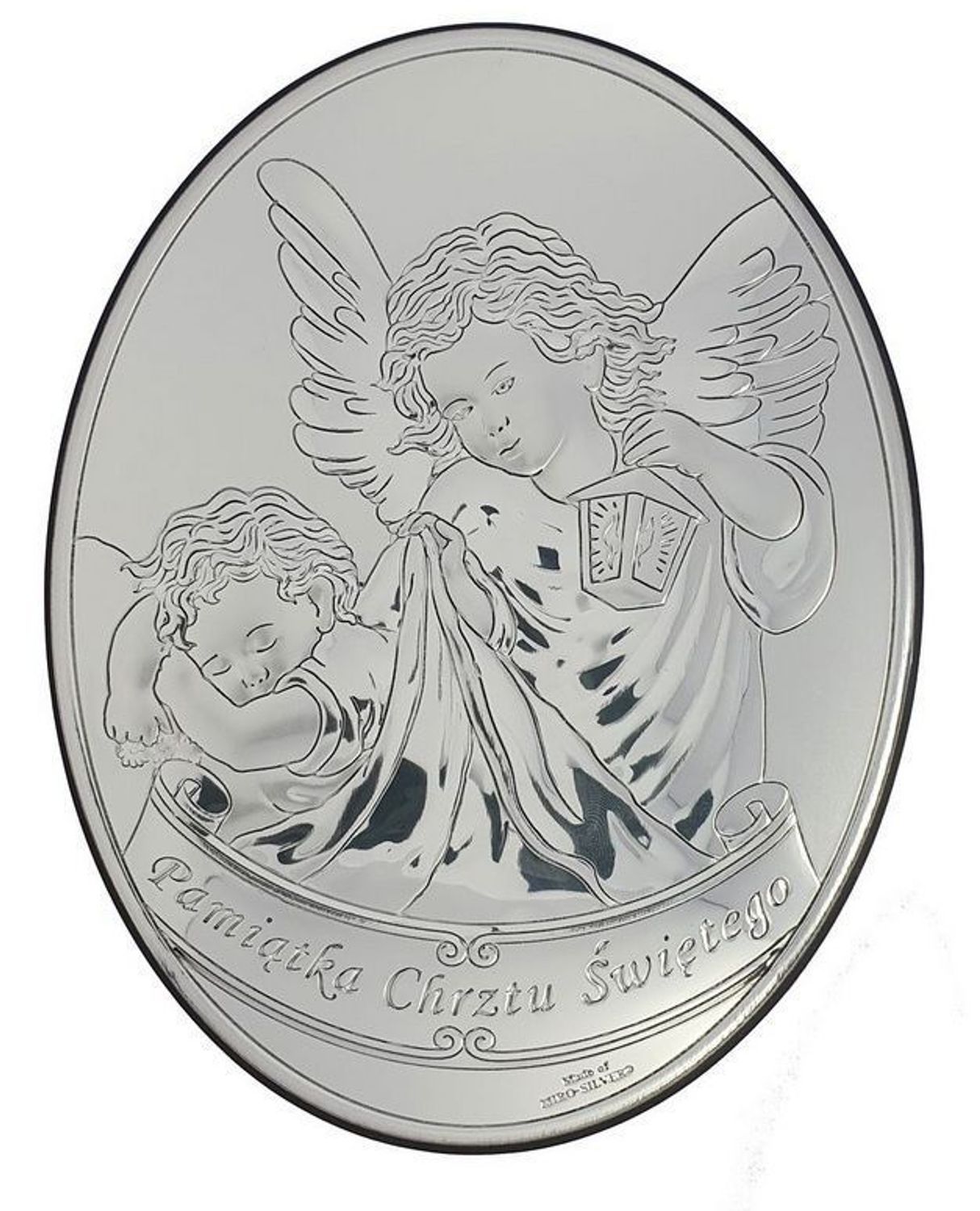 Obrazek w owalnym kształcie, Aniołek z latarenką, Pamiątka Chrztu Św. V7953.jpg