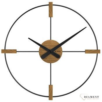 Zegar ścienny Studio drewno, czarny VLAHA VCT1052 to nowoczesny styl w stylu loftowym. Loftowe wnętrza. Nowoczesny zegar z drewna i czarnego metalu..jpg