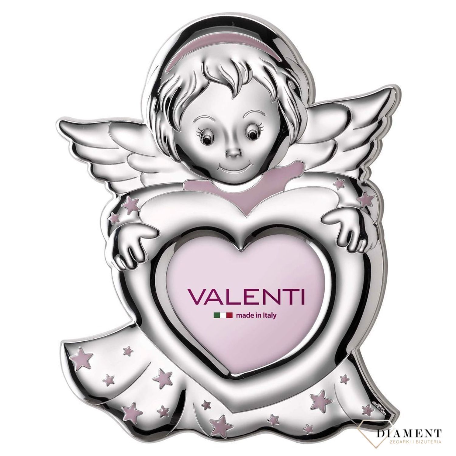 Piękna, srebrna ramka na Chrzest Święty dla dziewczynki aniołek VL71608 3LR. Wyjątkowa ramka na zdjęcie z motywem aniołka w kolorz.jpg