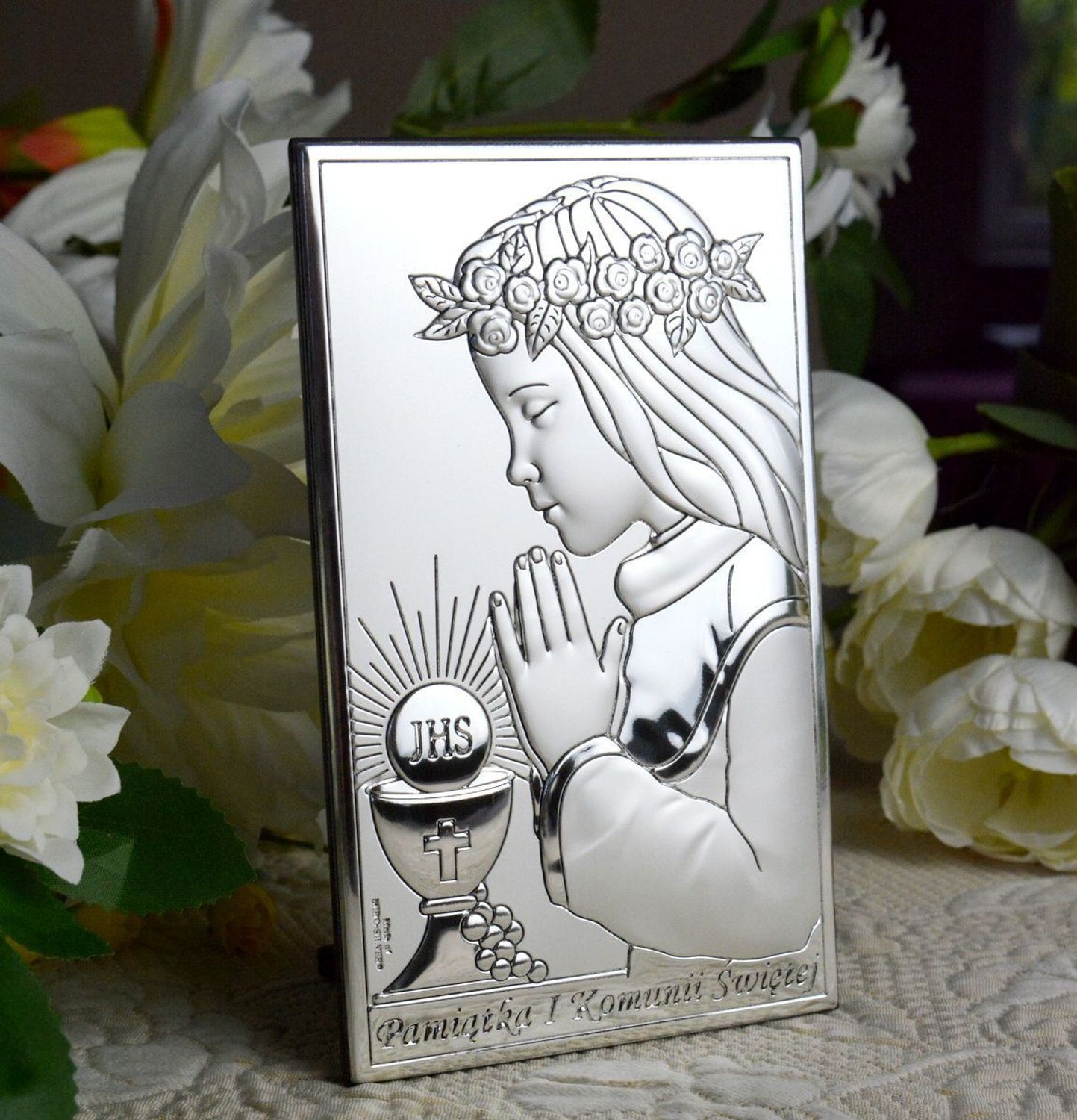 Prosty obrazek srebrny I Komunia Święta dziewczynka - grawer VL8043XL.jpg