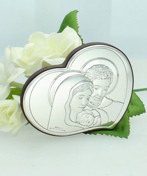 Obrazek Święta Rodzina Serce PVD – Pamiątka Chrztu, Narodzin 7,5x6 cm (1).jpg