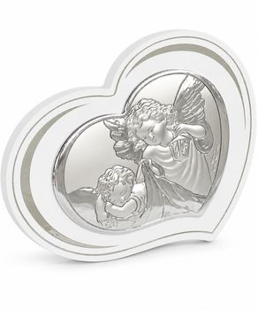 Srebrny obrazek na Chrzest Święty Aniołek z latarenką w białej oprawie serca VL812982L white.jpg