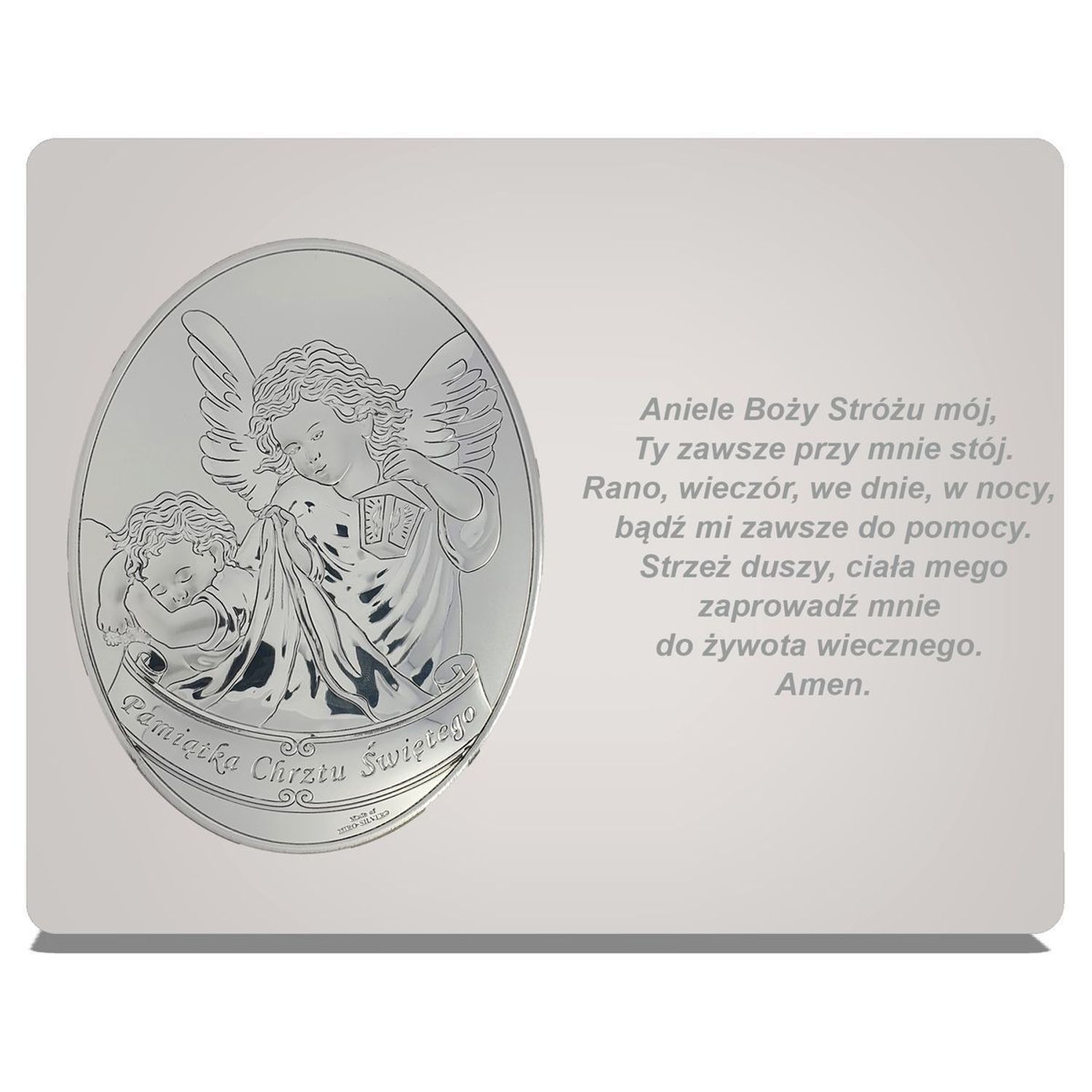 Obrazek srebrny przedstawiający Aniołki to idealny upominek z okazji Chrztu Świętego, który powinien zagościć w każdym dziecięcym pokoju wnosząc radość..jpg