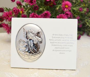 Obrazek z Aniołkami pamiątka Chrztu Świętego VL815. Obrazek srebrny przedstawiający Aniołki to idealny upominek z okazji Chrztu Świętego (1).JPG