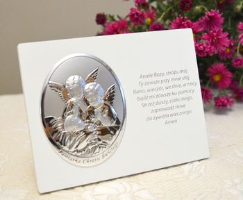 Obrazek z Aniołkami pamiątka Chrztu Świętego VVL8161BIS. Obrazek srebrny przedstawiający Aniołki to idealny upominek z okazji Chrztu Świętego.JPG