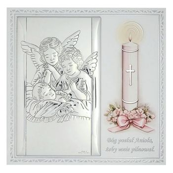 Różowy Obrazek Anioł Stróż dla dziewczynki – z grawerem  Posrebrzany Miro-Silver 17x17 cm.jpg