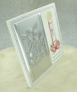 Różowy Obrazek Anioł Stróż dla dziewczynki – z grawerem. Posrebrzany Miro-Silver 17x17 cm.jpg