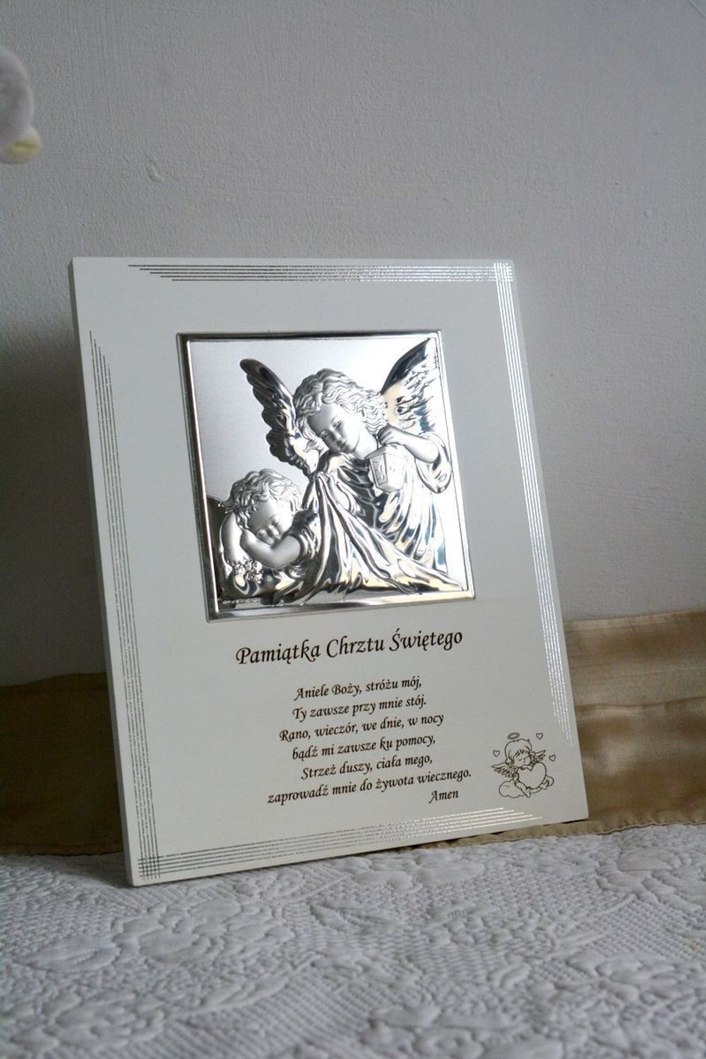 Pamiątka Chrztu Świętego – obrazek srebrzony Anioł Stróż 25x20 cm (VL880S3BI).jpg