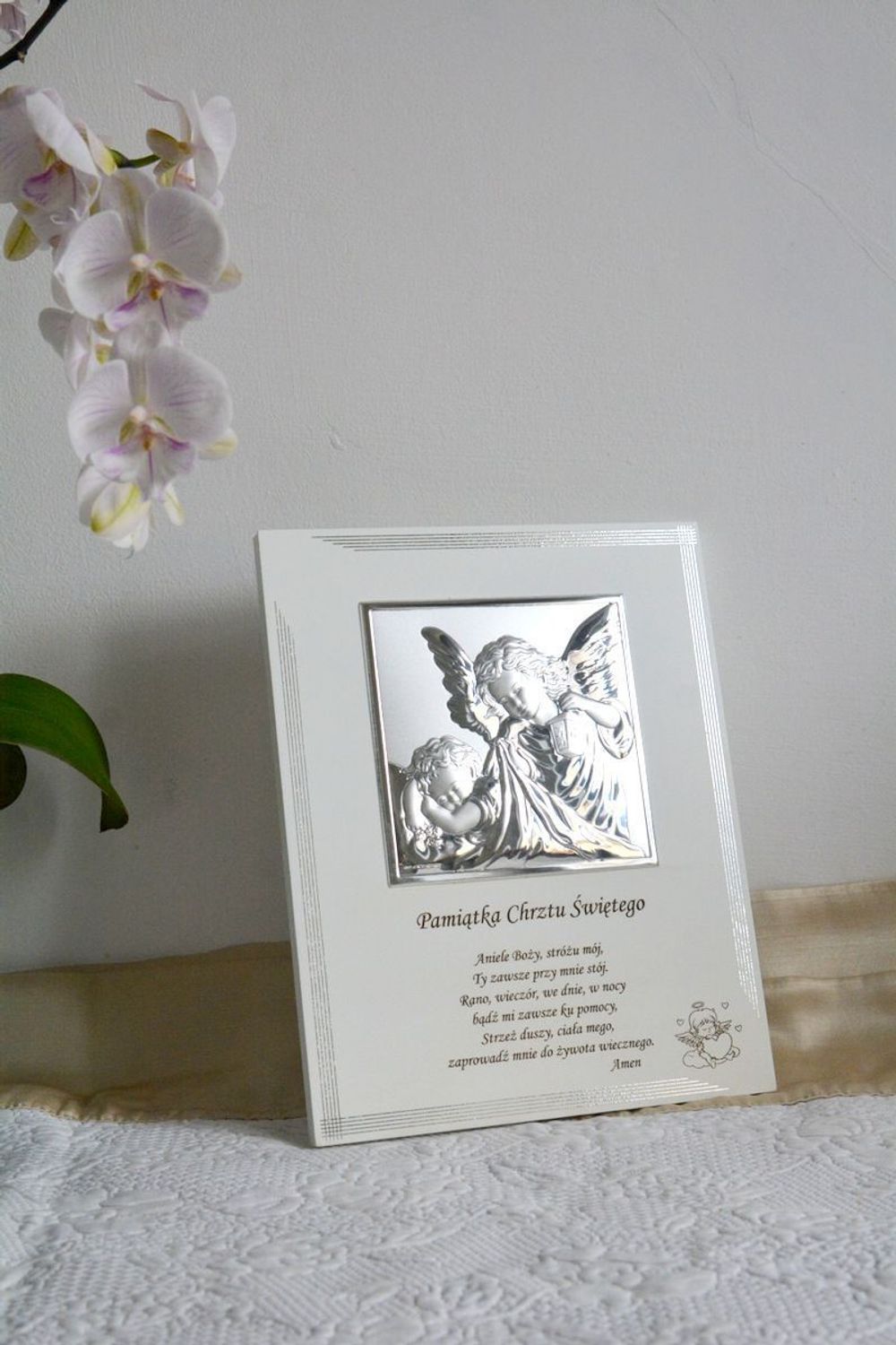 Pamiątka Chrztu Świętego – obrazek srebrzony Anioł Stróż 25x20 cm (VL880S3BI).jpg