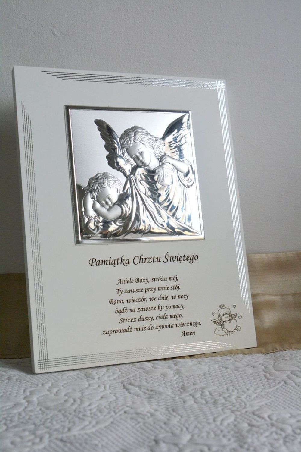 Pamiątka Chrztu Świętego – obrazek srebrzony Anioł Stróż 25x20 cm (VL880S3BI).jpg