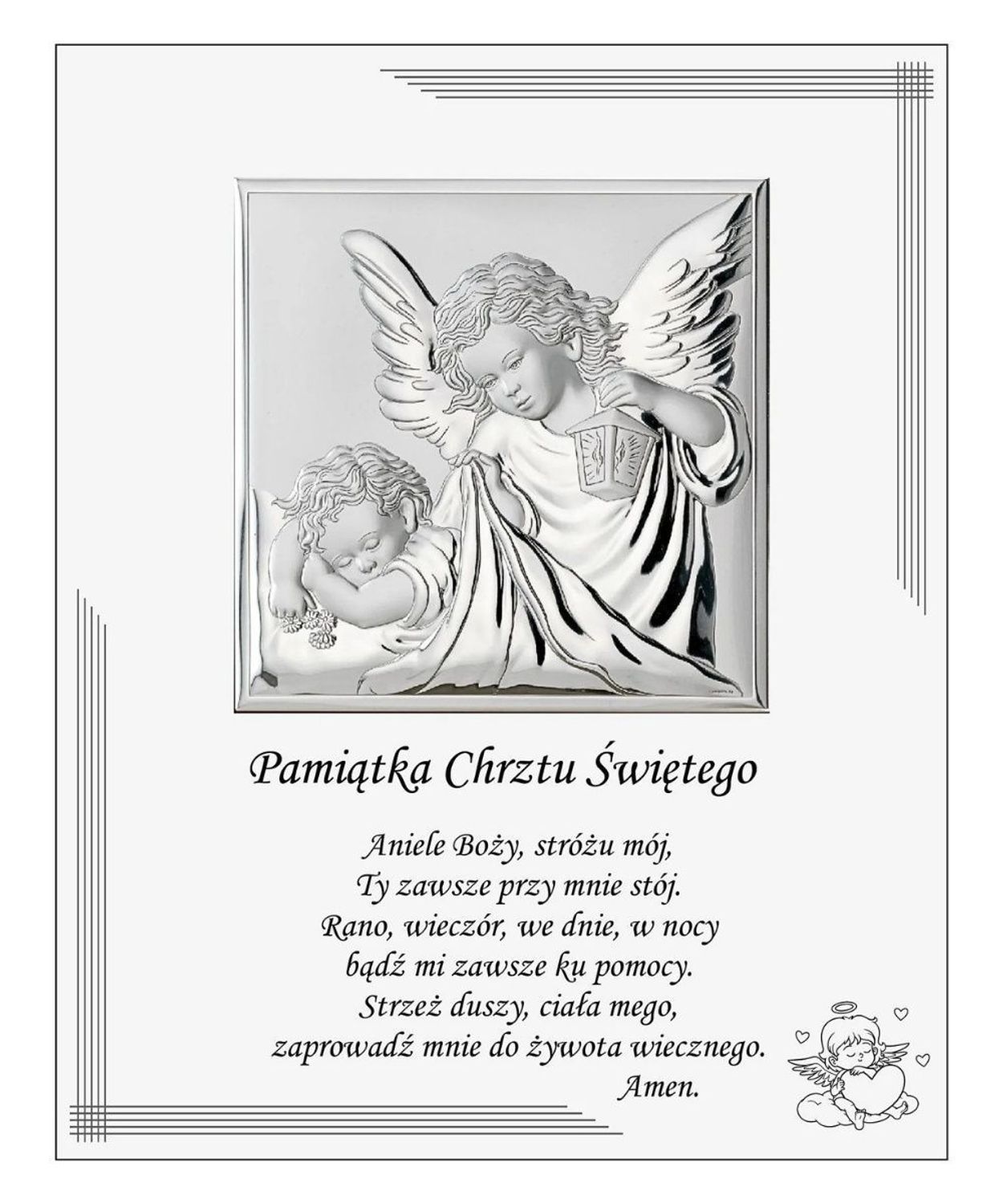 Pamiątka Chrztu Świętego – obrazek srebrzony Anioł Stróż 25x20 cm (VL880S3BI).jpg