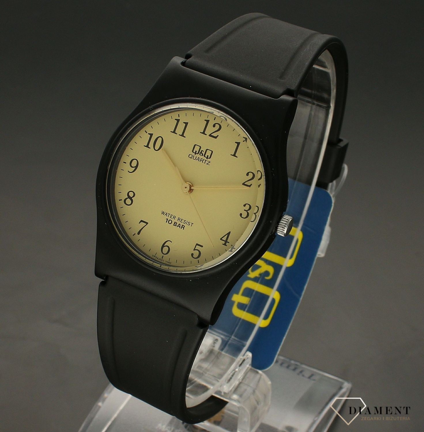 Zegarek damski na pasku QQ VP34-001. Zegarek damski na pasku. Silikonowy pasek do zegarka. Zegarek czarny. Zegarek na prezent.  Idealny pomysł dla kobiety.  (3).jpg
